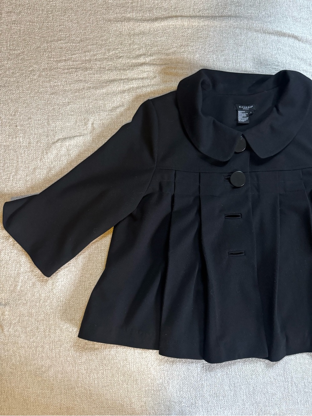 Sandro Black Cropped Peacoat size Large *missing button